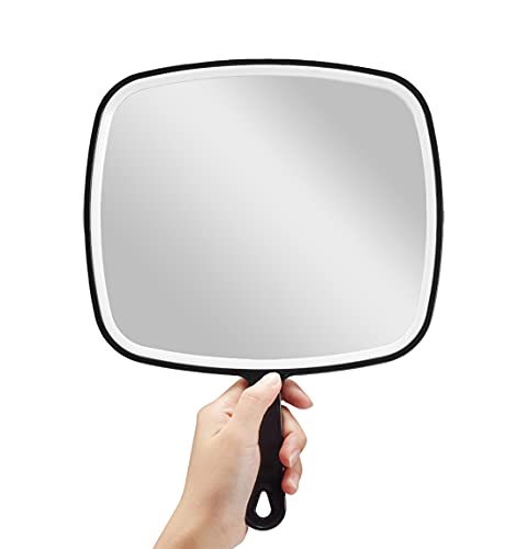 Омрорно огледало на Омиро, екстра големо црно рачно огледало со рачка, 9 W x 12.4 l
