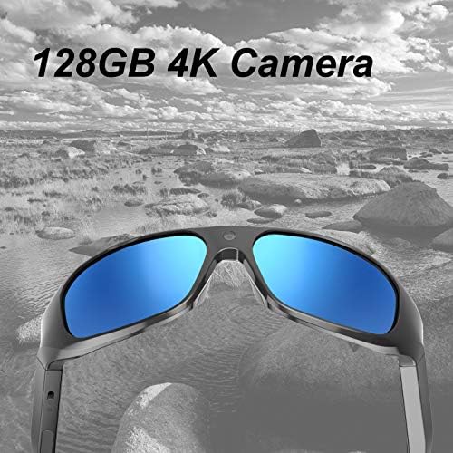 ООО Сонцето 4K Ultra HD Отпорност на вода Видео очила за сонце, спортска стаклена камера со вградена меморија од 128 GB и поларизирани