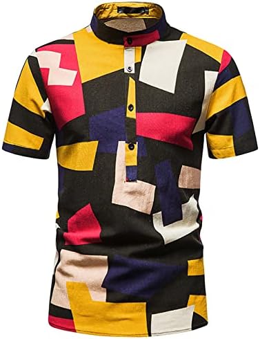 Дудубаби мандарински кошули за јаки за мажи подарок за него мажи печатење кратки ракави лабави копчиња Обична кошула блуза врвови
