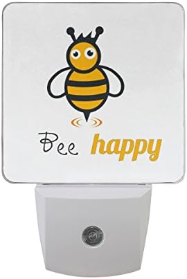 Нананл сет од 2 уникатни пчели маскота среќен цртан филм лик меден на бел сензор за автоматски предводник до зори ноќен светлосен приклучок