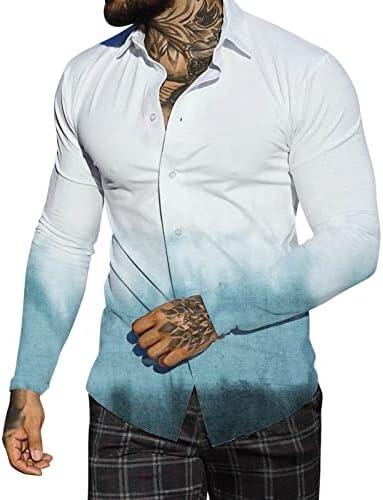 Xxzy есенски кошули за мажи мажи есен зимски сингл на дојка, обичен лаптол со целосна печатена плажа Изолирани кошули