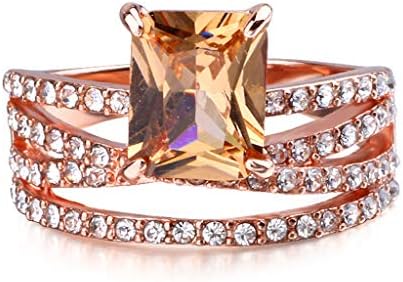 Плоштад Шампањ Кубни цирконија прстен за жени розово злато позлатени коктел прстени ветуваат прстен за годишнината од ангажманот