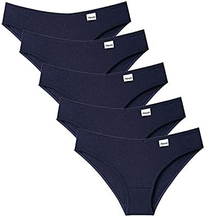 5 пакувања Кратка долна облека за жени без шоу гаќички секси цврста боја ребрести бикини пилиња брифинзи со средна половината Танга