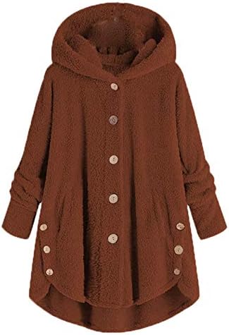 Andongnywell Womenените палто Обично двојно лице Fuzzy Faux Couts Топли зимски јакни за надворешна облека со џебови