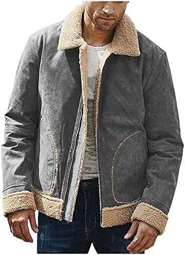 Dudubaby Машка цврста боја замрзнато руно композитно палто со долг ракав патент лапел дебел палто палто