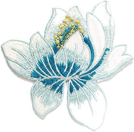 ПП лепенка убава извезена снежна сина лотос цвет будизам гуанин хинду јога мир железо на лепенка шивајте на апликација значка торба