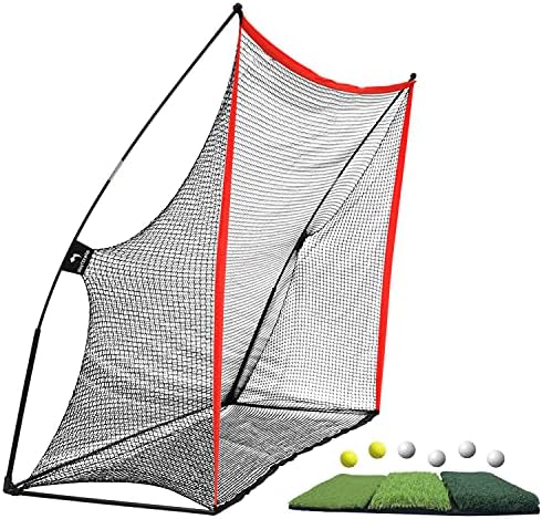 Whitefang Golf Net Pund Practice Net 10x7 стапки со мрежни мрежи за голф, голф погодок Мат и голф топки спакувани во торба за носење за возење