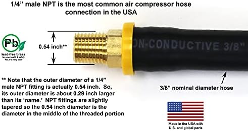 Црево за компресор со краток воздух: 1/4 Машки NPT до 1/4 машки NPT врски