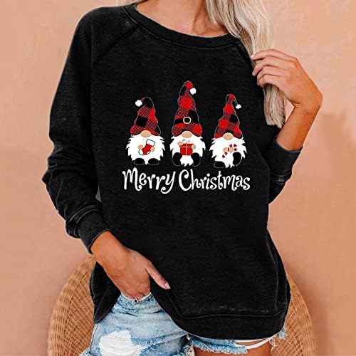 Врвови за џемпери за жени, Божиќен џемпер со долг ракав, лабава касаул дуксери, џемпери за џемпери на врвови на туники