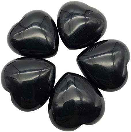 фаворит 5 парчиња природно црно опсидијан срцев камен мини подуени loveубовни срца Полирани џебни камења исцелување чакра реики балансирање