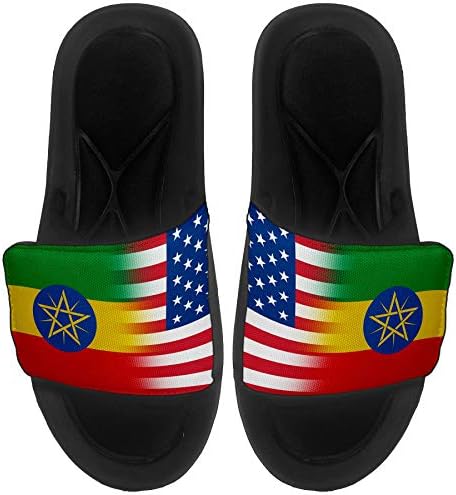 ExpressItbest Pushioned Slide -On сандали/слајдови за мажи, жени и млади - знаме на Етиопија - знаме на Етиопија