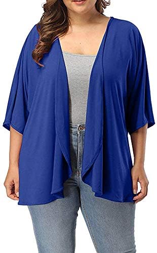 Листата Отворена предна летна блуза кардиган плус големина женски обичен половина ракав тенки