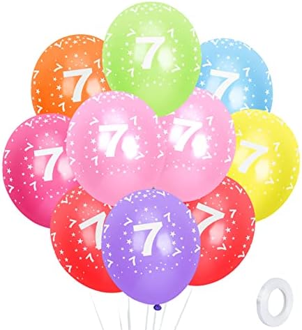 7 -ми роденденски балони, 12 разнобојни броеви печатени балони со латекс, балони со роденденска цифра 7 за девојчиња момчиња 7 годишни