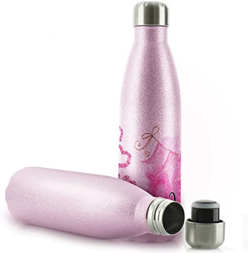 Персонализирано шише со вода, БПА бесплатно, 500мл розова сјај од не'рѓосувачки челик за топли и ладни пијалоци, прилагодено со почетно