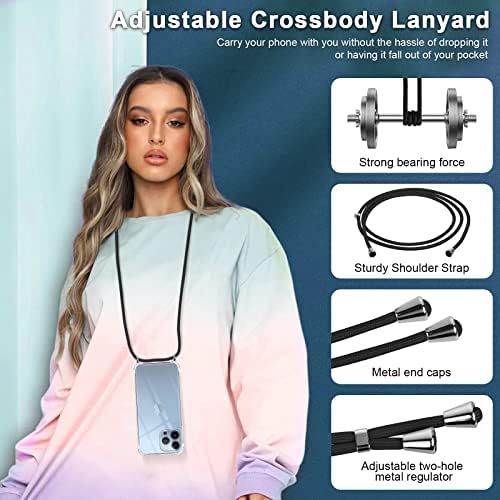 Crossbody Crossbody Crossbody за iPhone 13 Pro Max Clear Silicone Phone Case за iPhone 13Pro Max 6.7 со лента за кабел за вратот, мек