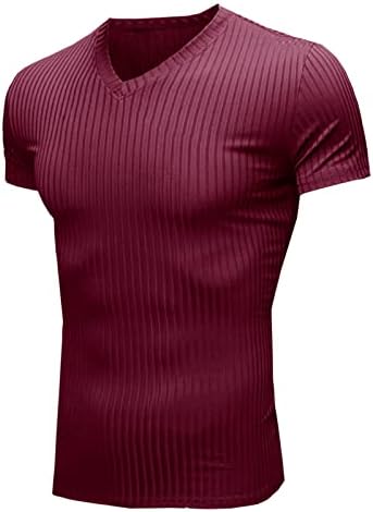 Xxbr mens v врат плетени ребра маици со кратки ракави лето тенок вклопуваат обични врвови на атлетски тренинзи спортски маички