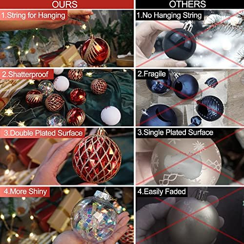 Традиционални божиќни украси црвени и бели - 3,15 инчи Божиќни украси распрскувани за украси на дрвја - Нераскинливи божиќни топки Орнаменти