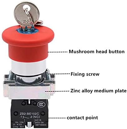 Akde XB2-BS142 XB2-BS442 XB2-BS542 1NC копче за итни случаи СТОП за вртење на копчето за заклучување на копчето 2 22мм копче