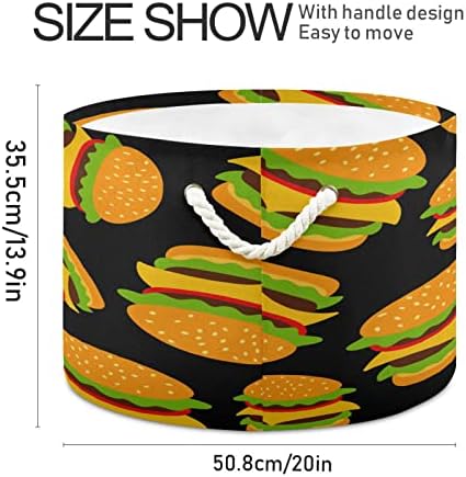 Кигаи хамбургер шема памучна корпа за јаже голема склоплива бебешка перење корпа за корпи за корпи за деца, организатор за складирање