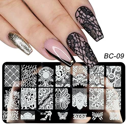 Чипка цвеќиња за печатење на нокти за печатење на нокти Мандала геометриски шаблони за марки за уметност на нокти