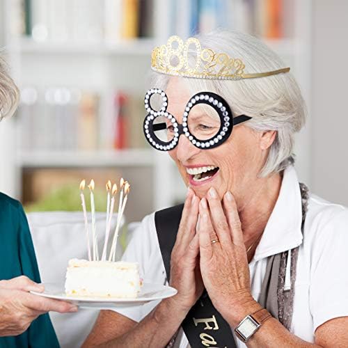 Јаомијао 80 -ти роденден Тијара и Саш Златен кристал Ринстон Крун Фаукс дијамантски очила сјај 80 -ти прекрасен саш среќен