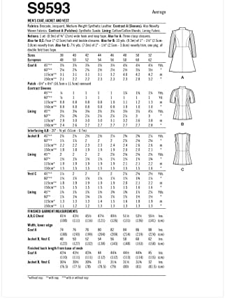 Модел за шиење на едноставност S9593 BB Машки палто, костум за јакна и елек, големина 46-52