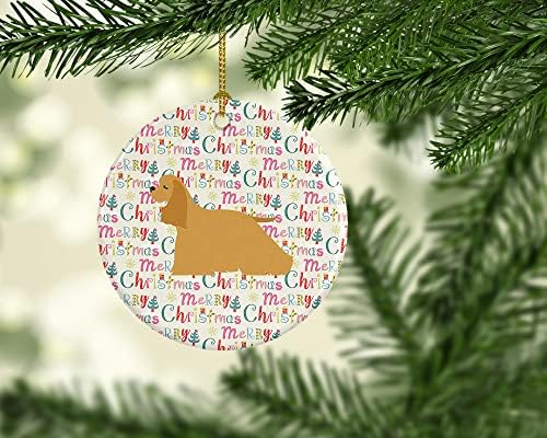 Богатства на Каролина WDK1833CO1 Кокер Спаниел Среќен Божиќен керамички украс, повеќебојни, украси за новогодишни елки, виси украс за Божиќ, празник,