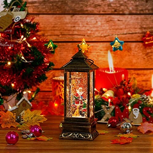 Декорации за Божиќни фенери за снег, музички снежен глобус фенер со вртливиот сјај, Дедо Мраз осветлени празнични забавни подароци и