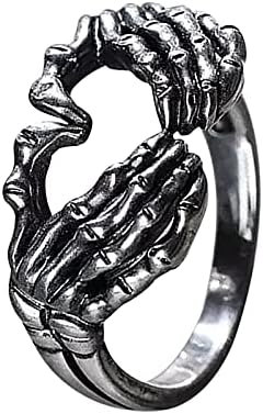 Готска loveубовна срцева гест Скелет рачен прстен за карпести панк -скелет рака прстен за Ноќта на вештерките Трик костум накит
