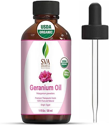 SVA Organics египетско гераниум есенцијално масло органски 1 мл УСА чиста природна неразредена пареа дестилирано масло за кожа, лице, тело, коса,