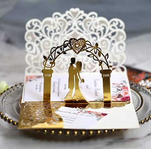 3Д Свадба Покани Годишнината Скокачки Картички Со Уникатен невестата &засилувач; Младоженецот Држи Рака Дизајн За Свадба Невестински
