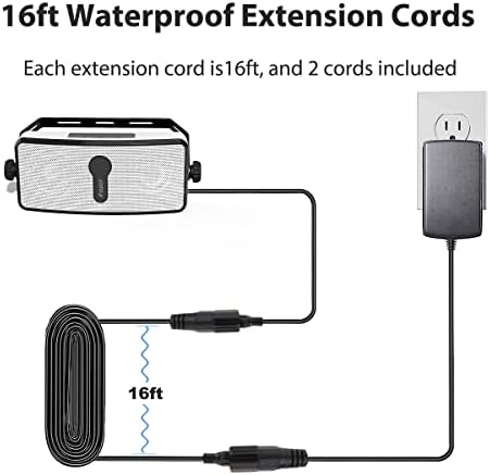 Водоотпорен звучник на отворено во водоотпорни жици на отворено, секој кабел е долг 16ft, а вклучени се 2 жици, со водоотпорни зглобови