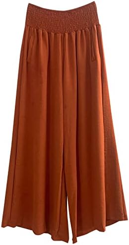 Niantie постелни панталони за жени Палацо плус големина лабава панталони Обични печатени пријатни цврсти панталони за постелнина