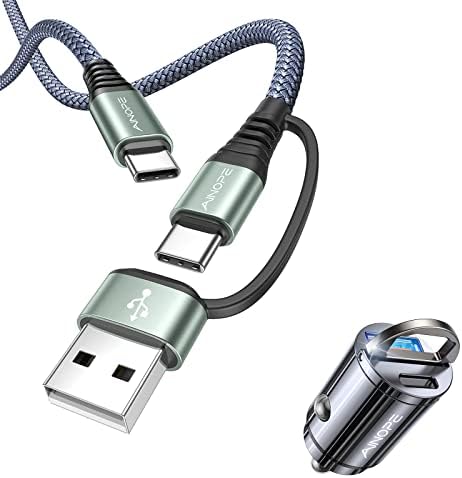 Ainope USB C кабел USB C CAR CARGER Адаптер Пакет Тип Ц полнач Брзо полнење [3.1A 60W] iPad Pro Chable Cable [10FT] Трајни најлонски