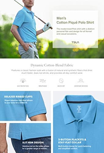 TSLA 1 или 2 пакувања машка памучна пика поло, кошули, класични вклопувани со кратки ракави солидни обични кошули, перформанси за голф -кошула