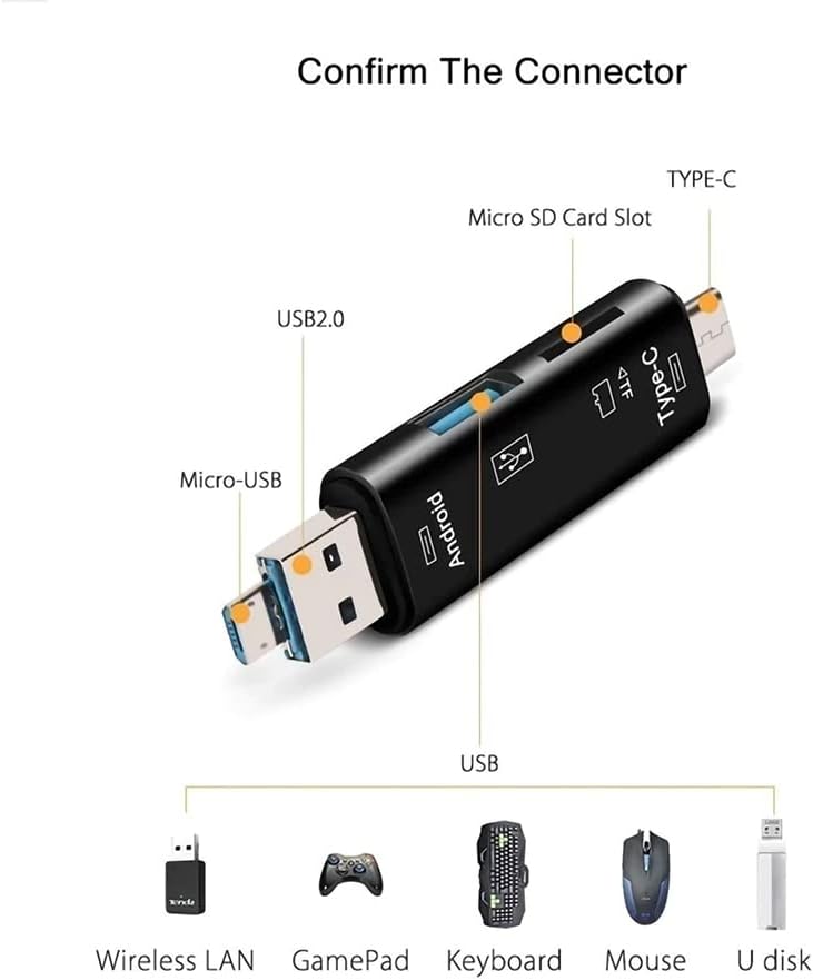 ВОЛТ+ 5 во 1 Мултифункционален Читач На Картички Компатибилен Со Asus ZenPad 3S 10 Z500M има USB Тип-C/ MicroUSB/ Tf/ USB 2.0/ Sd Читач