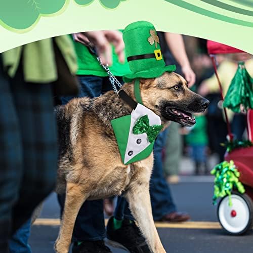 2 пакувања на кучињата „Сент Патрик“ од бандана јака со лак и миленичиња костуми капа мало зелено куче лак вратоврска јака