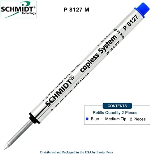 Ретро 1951 Краток Capless Rollerball Ink Ink Ink Medium, Schmidt P8127, P8127 Short Blue, 2-пакувања Schmidt Capless Roller