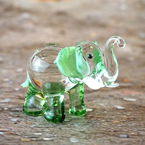 Зоокрафт среќни слонови фигурини зелена рака разнесена уметност стакло колекционерски украс за украси за животни, 1,5 x 2,5 x 1,8 инчи