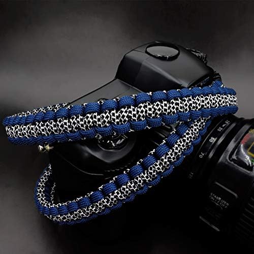 Волвен плетенка 550lb Паракорд камера на вратот на вратот за сите DSL/DSLR/огледало/инстант камера, сина