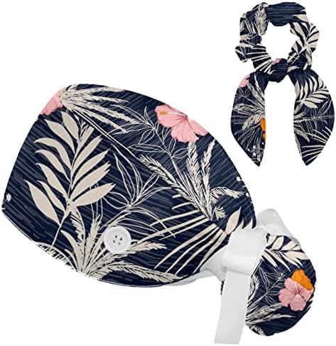 Цветање на божур цвет корална позадина прилагодлива капа за капаче за чистење со копче, работна капа за џемпери со ласкава коса