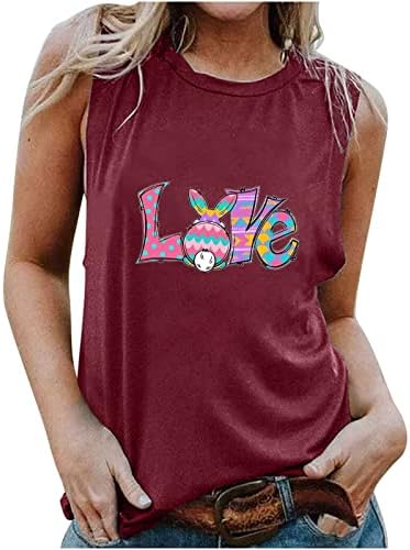 Велигденски кошули за жени Loveубовно писмо за печатење маичка лабава резервоар врвен летен летен екипаж графички мета
