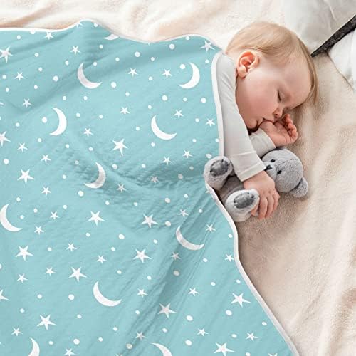 Swaddle Clain Moon Star памучно ќебе за новороденчиња, примање ќебе, лесен мек за тресење за креветчето, шетач, расадници, добра ноќ,