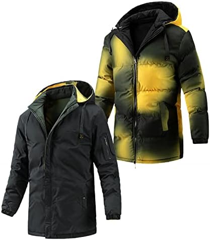 Машка мантил зимска цврста боја на ветровитната качулка со средна должина на реверзибилна јакна со палто со џебни џебни јакна