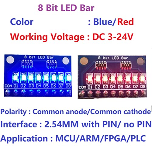 3,3V 5V 8 бит црвен обичен модул за индикатори за LED -лево