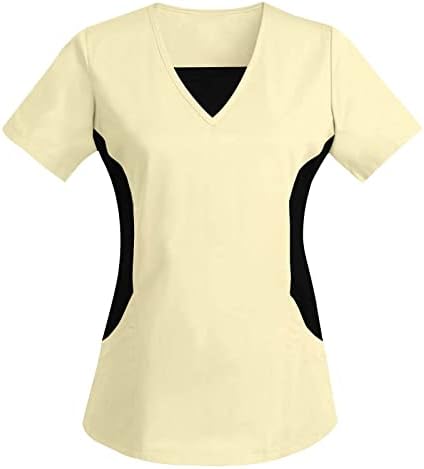 Медицинска сестра униформи за жени сончоглед печатени кратки ракави летни работни униформа со џебови лесни V вратите на врвови