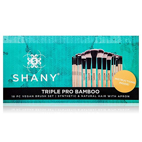 Shany Triple Pro 18 парче четка постави синтетичка и природна коса со престилка, бамбус