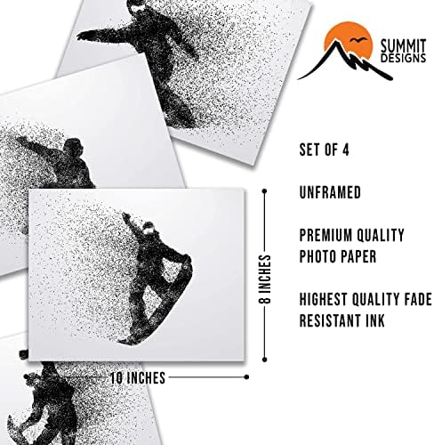 Самит Дизајни Аикидо Ѕид Уметност Отпечатоци-Силуета-Сет на 4 Сноуборд Постер Фотографии - Спална Соба-Човек Пештера