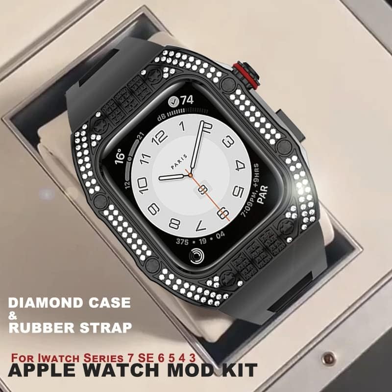 BHOLSA луксузен дијамант случај за Apple Watch Band 45mm Серија 8 7 6 Не'рѓосувачки челик за iWatch Серија 6 5 4 SE 44mm DIY Комплет