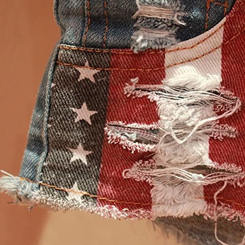 Hotенски женски џин шорцеви на Руируилико Гроздобер 4 -ти јули Американско знаме искинаа тексас шорцеви секси ниско ниво на летни